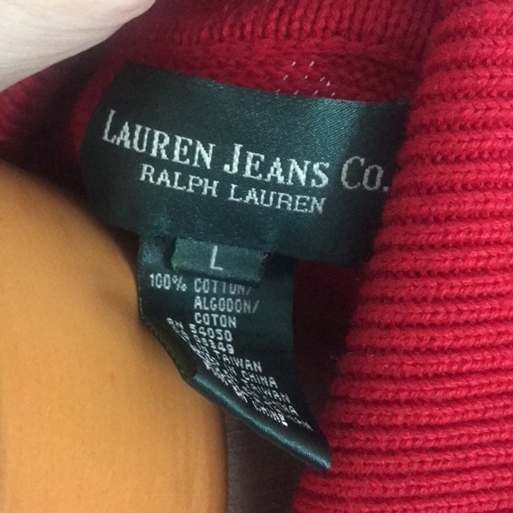 Classic Lauren Ralph Lauren red crest pop over polo collar cotton sweater. Sz L. - Picture 8 of 9